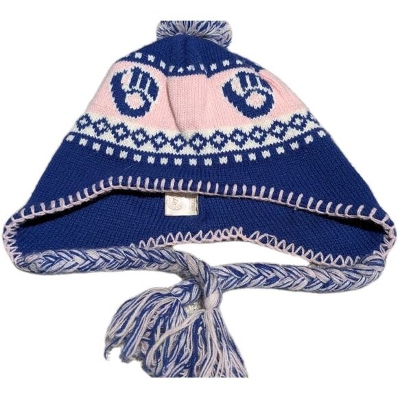 Milwaukee Brewers Knit Stocking Cap Ear Flaps Pibk White Blue Beanie-Hat Ladies - Picture 2 of 4